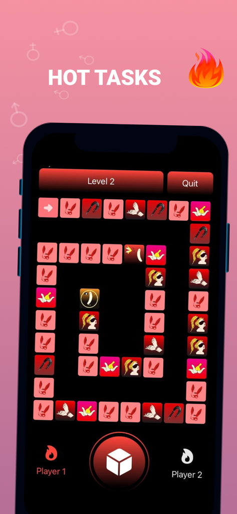 Sex Couple Game - Dirty Adults - Interfaccia mobile del Sex Couple Game che mostra la bacheca delle attività piccanti con livelli e icone per attività intime