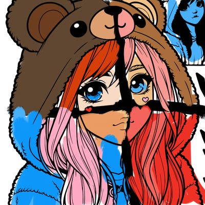realistic girl in a bear hoodie