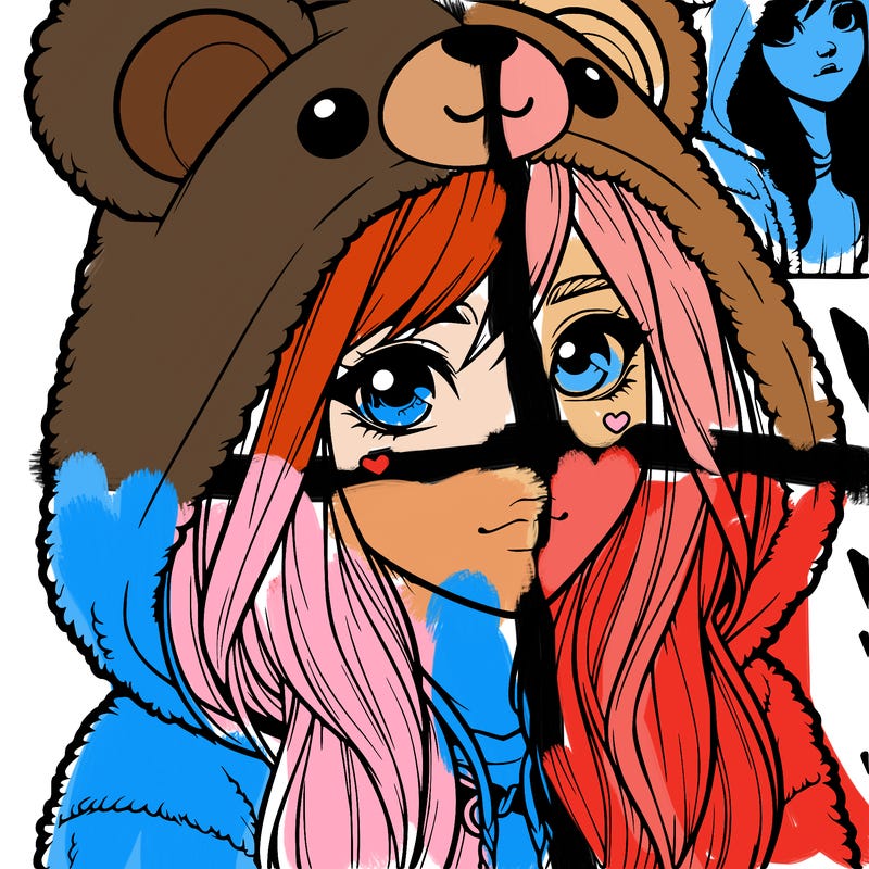 realistic girl in a bear hoodie