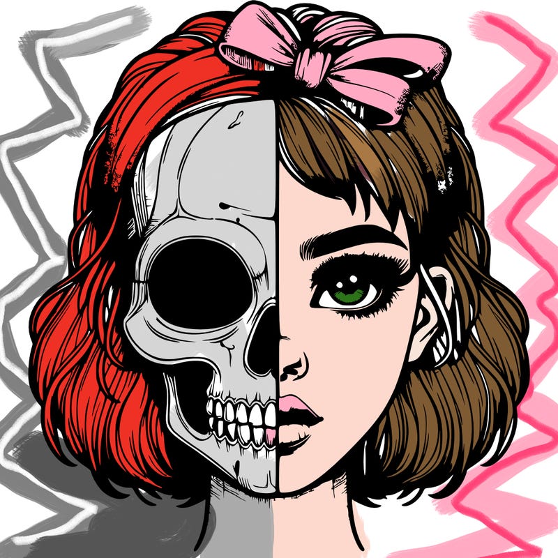 realistic girl with half skull mask