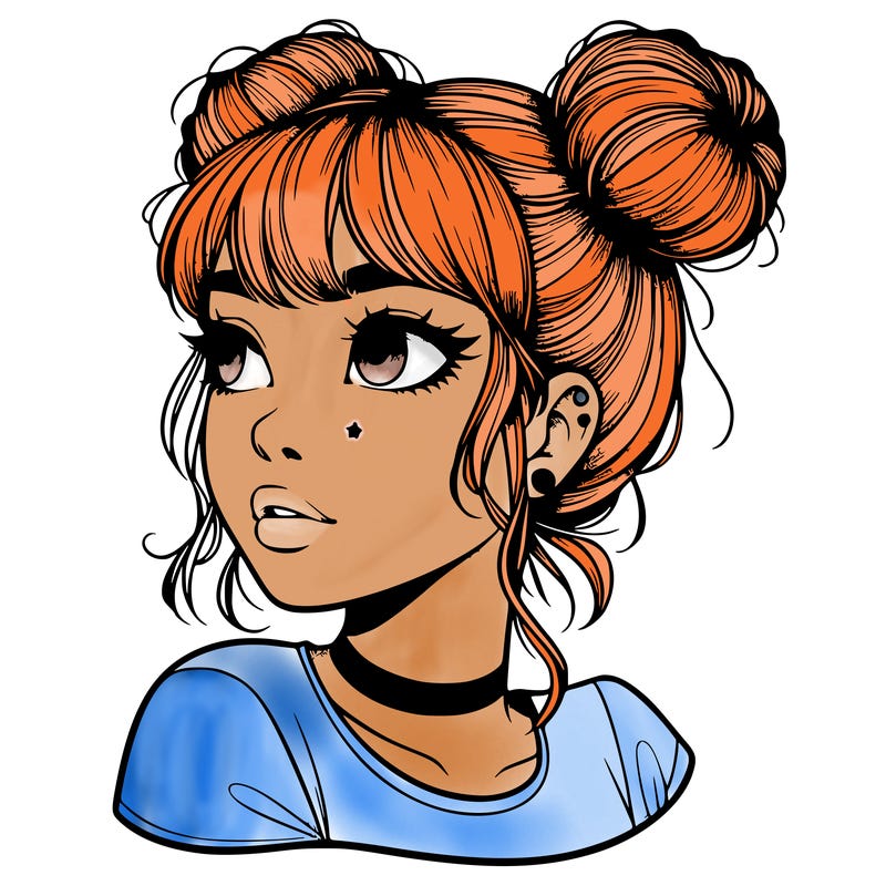realistic girl with spacebuns
