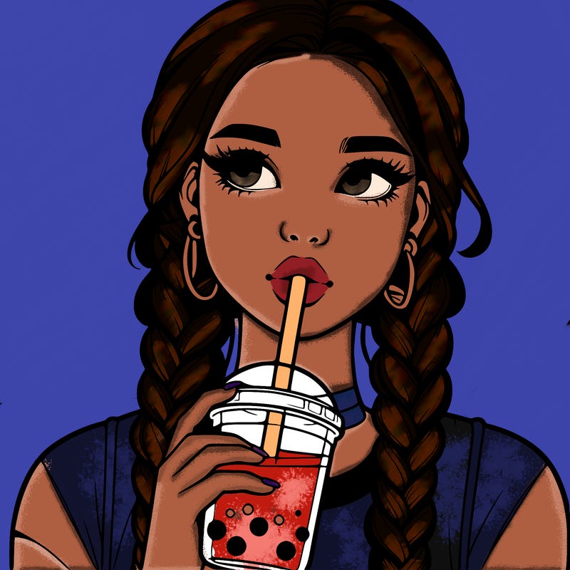 realistic girl with braided hair drinking boba