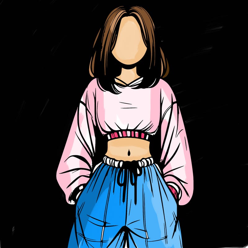 realistic girl faceless with baggy pants and a crop top