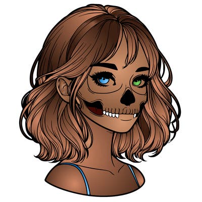 realistic girl with skull