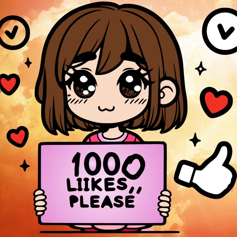 a girl with a sign saying 100 likes, please
