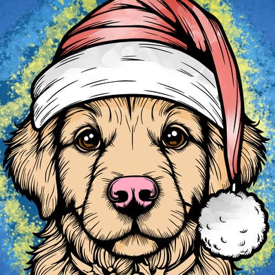 realistic dog with a christmas hat