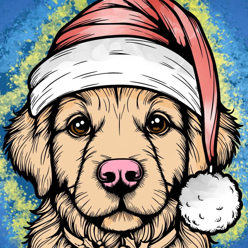 realistic dog with a christmas hat