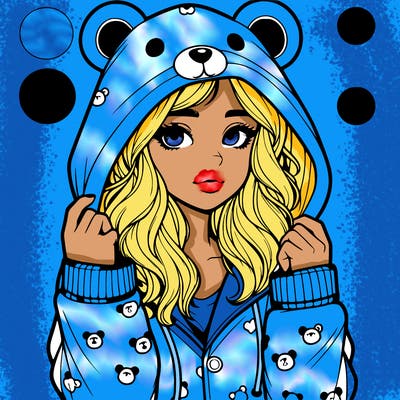 realistic girl in a animal pjs hoodie