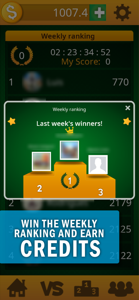 Clasificación semanal y podio de ganadores en la app del juego de cartas Sueca