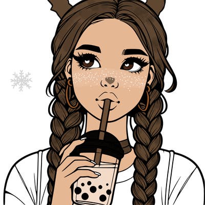 realistic girl with braided hair drinking boba