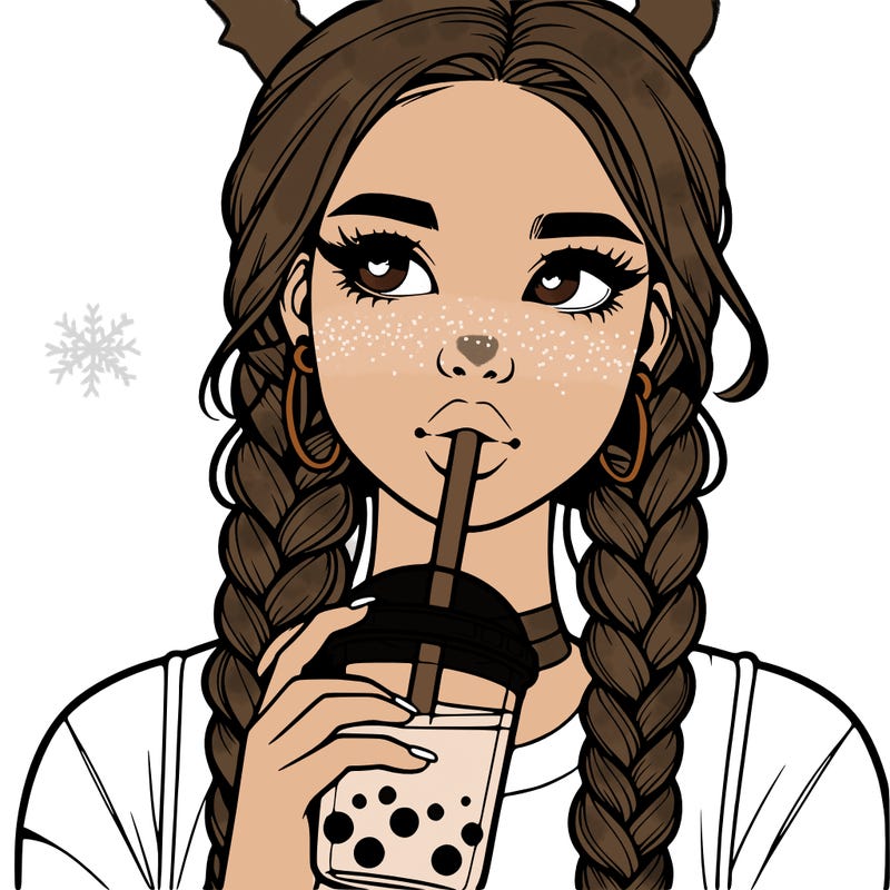 realistic girl with braided hair drinking boba