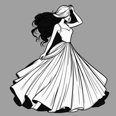 realistic woman with dress flowing in the wind