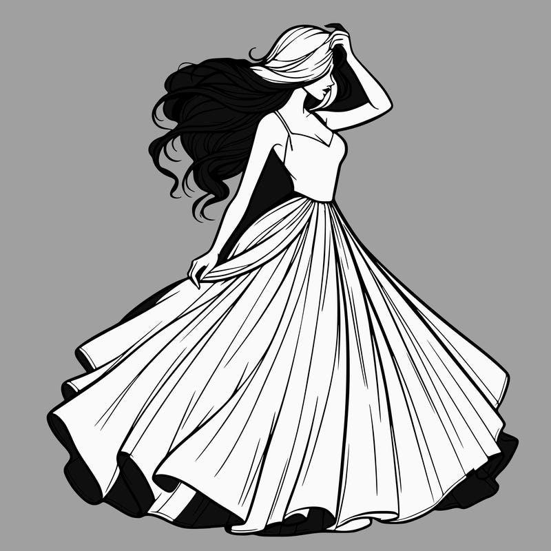 realistic woman with dress flowing in the wind