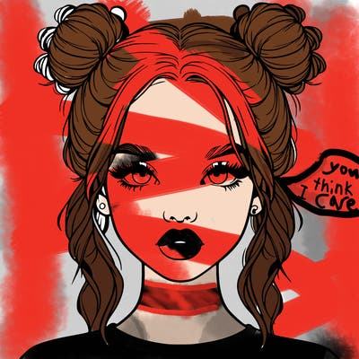 realistic girl with two buns in hair and lips