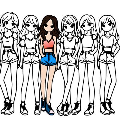 a group of girls wearing crop tops and shorts