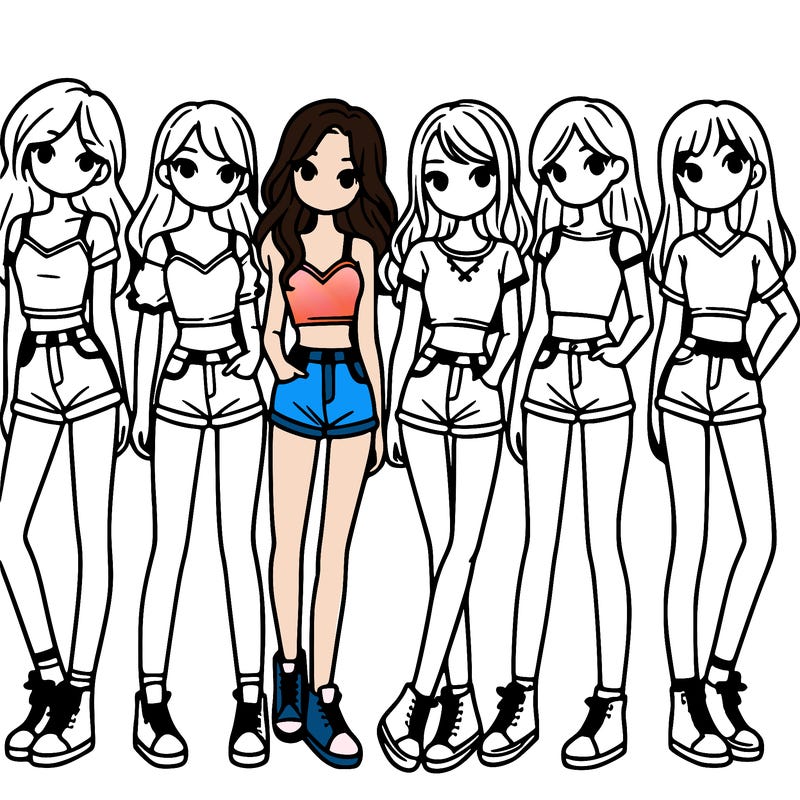 a group of girls wearing crop tops and shorts