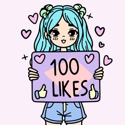 girl holding a sign saying 100 likes