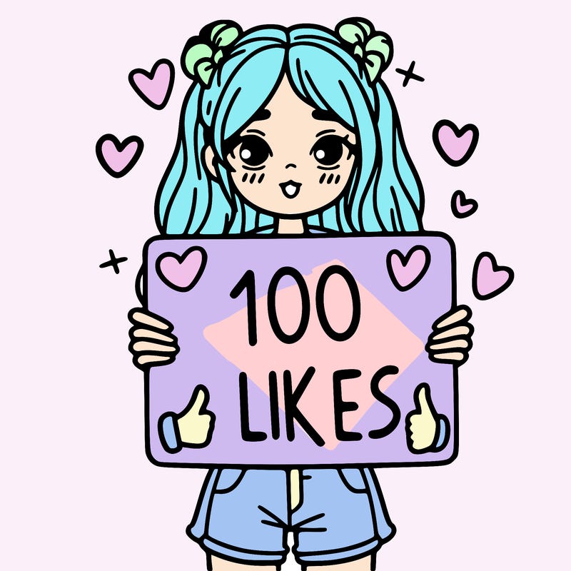 girl holding a sign saying 100 likes