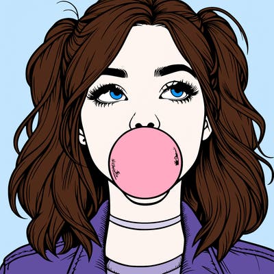 realististic girl blowing bubble -gum
