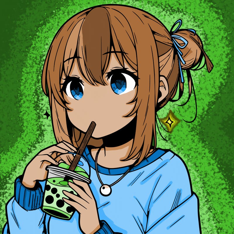 manga character drinking boba