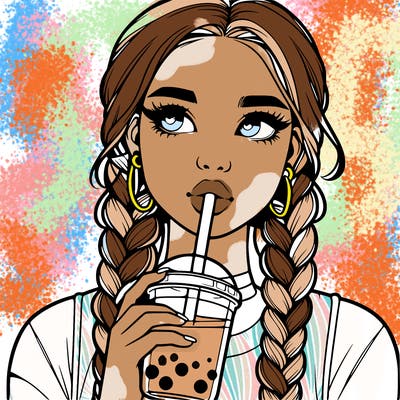 realistic girl with braided hair drinking boba