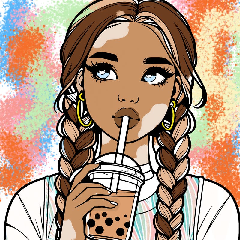 realistic girl with braided hair drinking boba