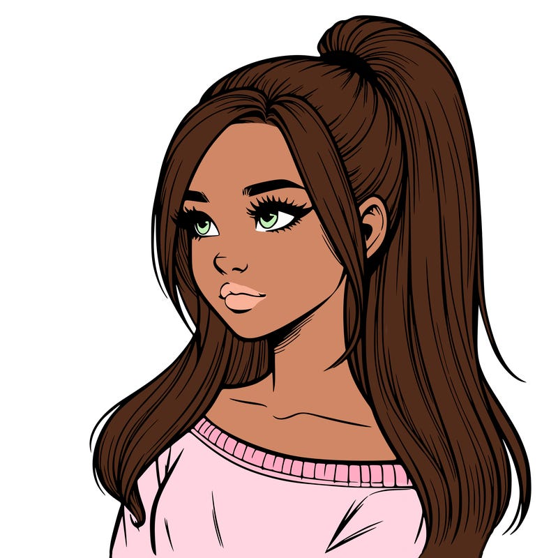 realistic girl with a high ponytail