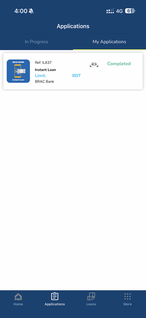 BBL Shubidha - Interface of BBL Shubidha app showing a completed loan application.