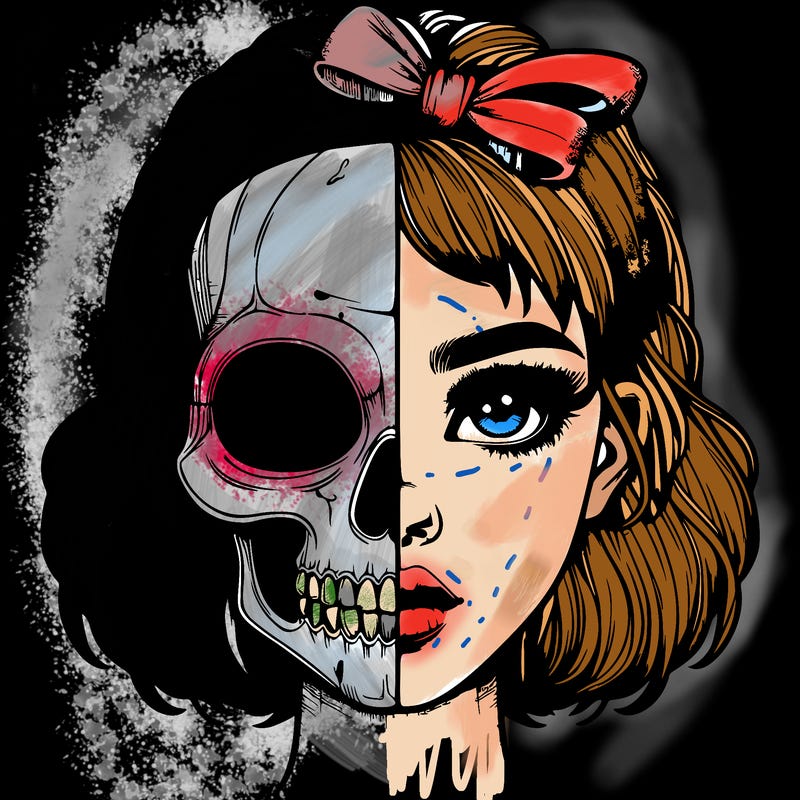 realistic girl with half skull mask