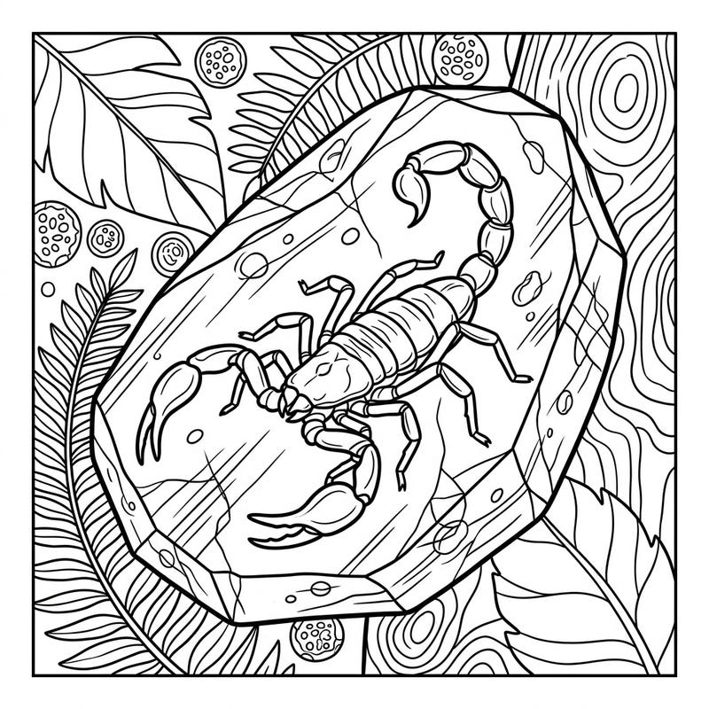 Embark on a journey back in time with this exciting amber scorpion coloring page, perfect for young paleontologists aged 4-8. Kids will love bringing this ancient creature trapped in golden resin to life with their favorite colors.