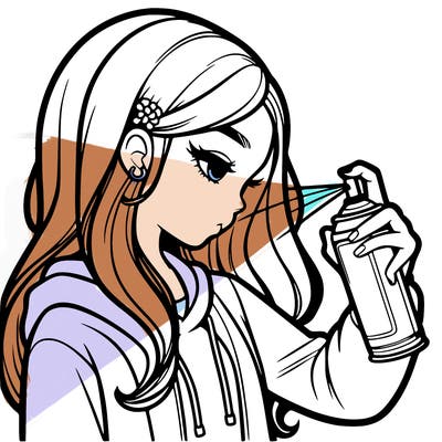 a realistic girl spray painting