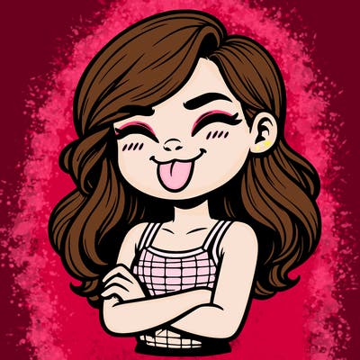 realistic girl crossing her arms and wearing a tank top with her tongue held out she has long hair