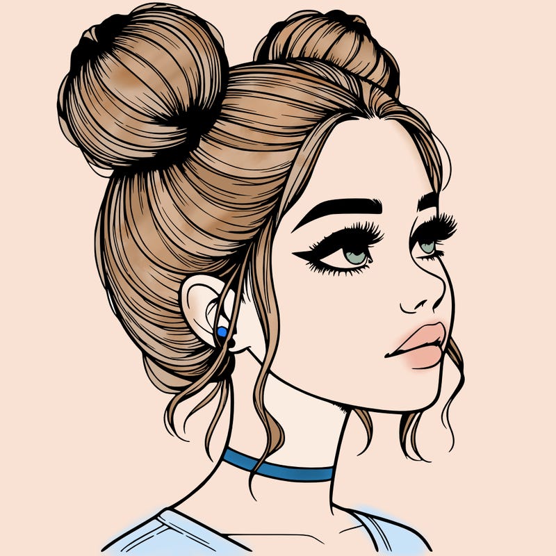 realistic girl with buns on the top of her head