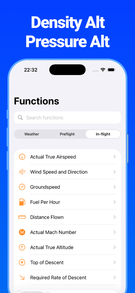 E6B - Flight Computer - E6B flight computer app screen showing in flight functions including groundspeed and fuel per hour