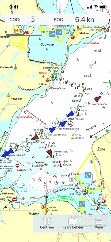 WinGPS Marine Plus - Aplicación WinGPS Marine Plus que muestra una carta de navegación marítima con seguimiento de barcos AIS en tiempo real y datos náuticos