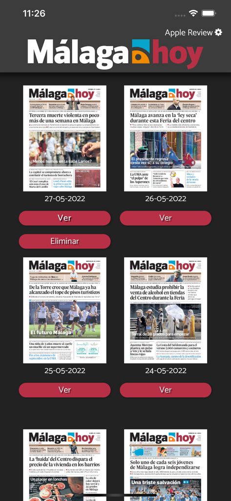 Archivo digital de las ediciones del periódico Málaga hoy con portadas y botones de vista