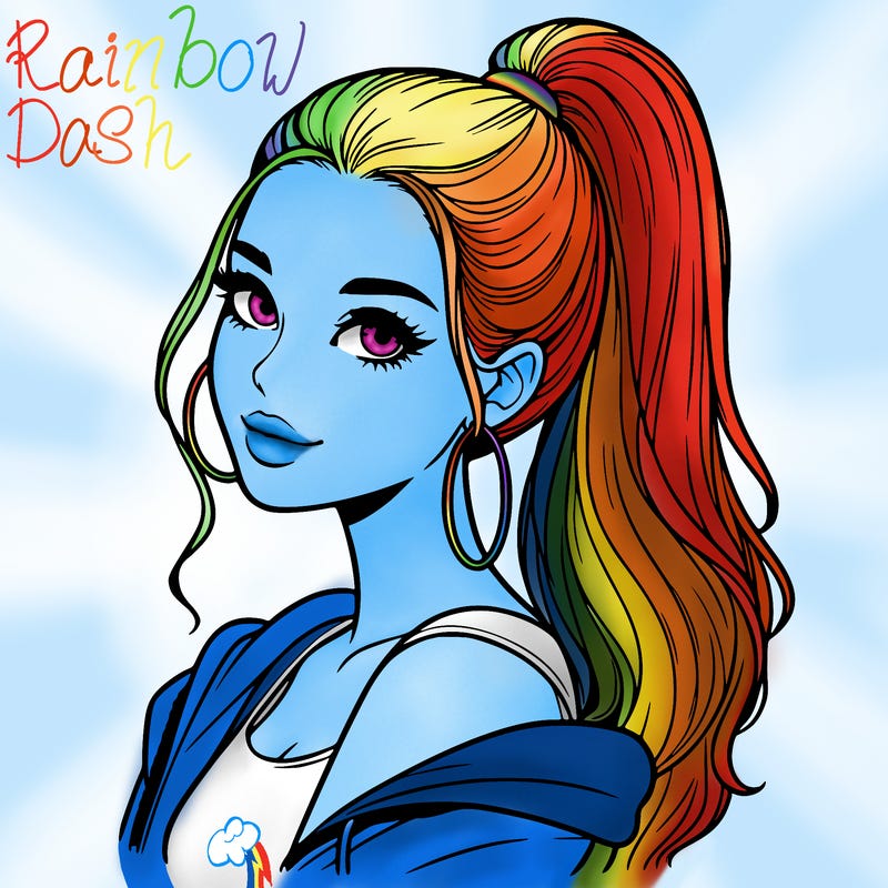 realistic girl with a high ponytail