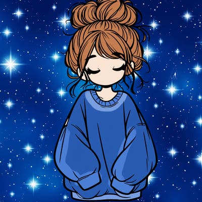 girl with baggy sweatshirt and messy bun