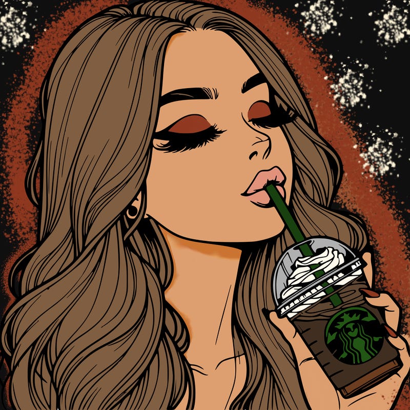 realistic girl drinking starbucks