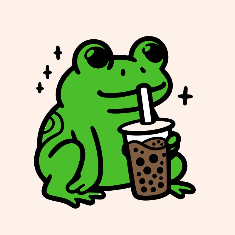 frog drinking boba tea