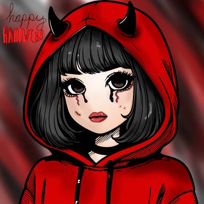 realistic girl with devil hoodie