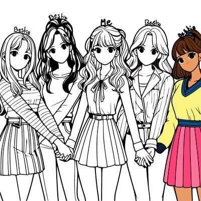 group of girls holding hands realistic