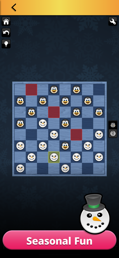 247 Games - A winter themed checkers game with penguin and snowman pieces