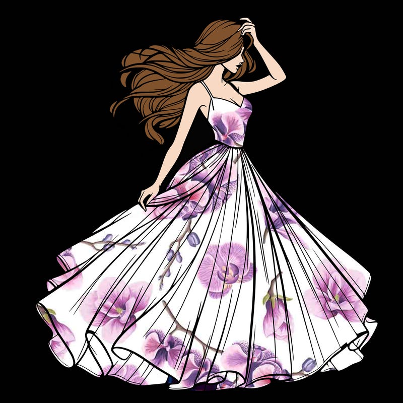 realistic woman with dress flowing in the wind