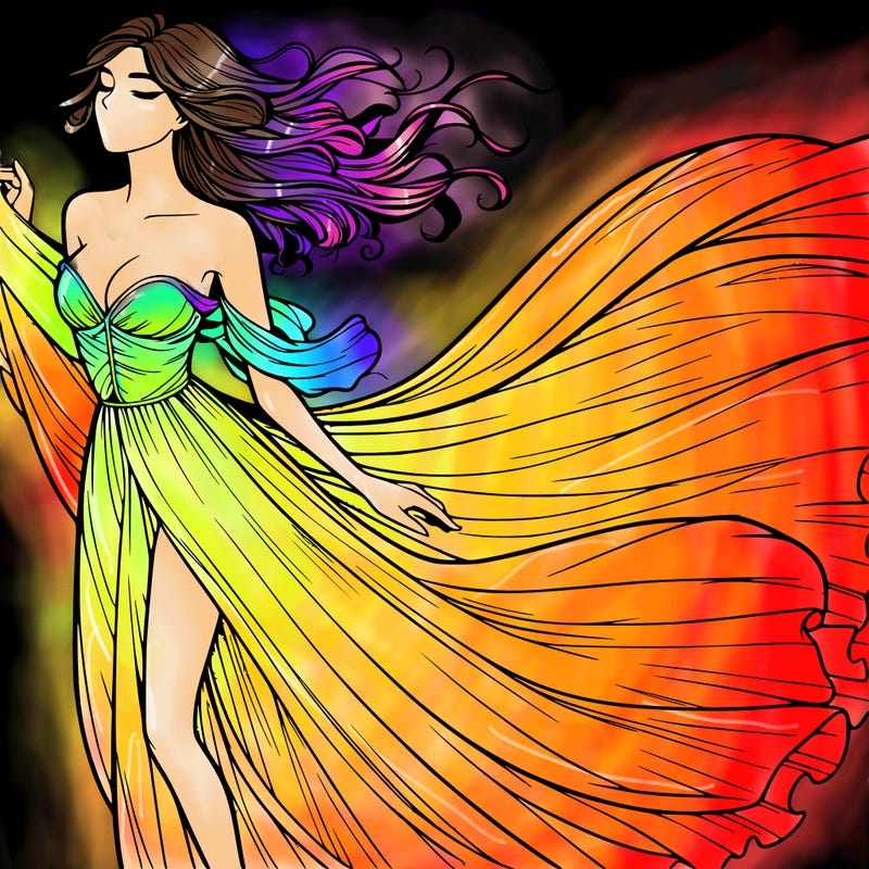 realistic woman in dress flowing the the wind