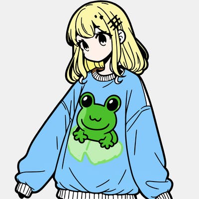 girl wearing frogging sweatshirt