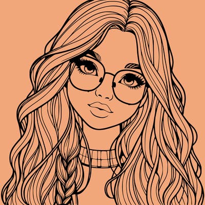 girl with long hair and freckles and glasses realistic