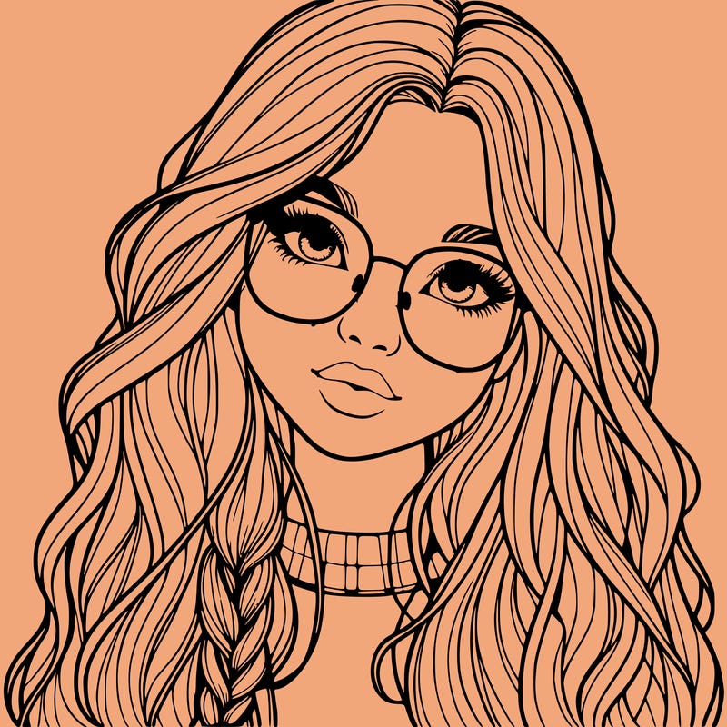girl with long hair and freckles and glasses realistic