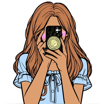 a realistic girl holding her phone taking pictures