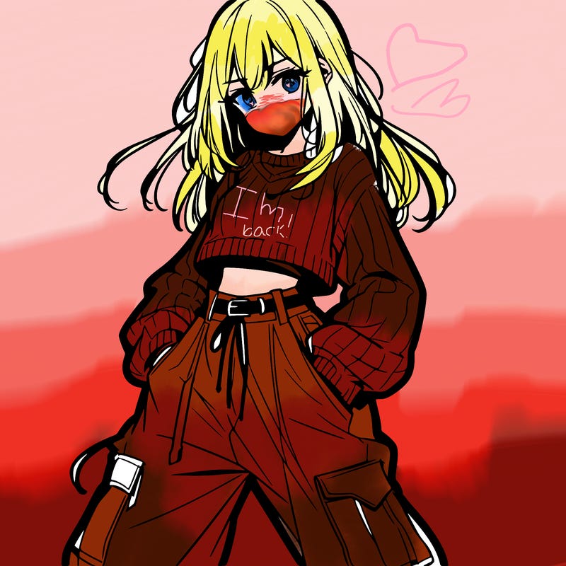 anime teen girl with baggy pants and crop top with sweater